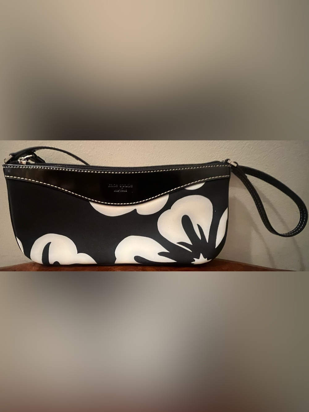 Kate Spade Black & White Floral Canvas Baguette Shoulder Bag